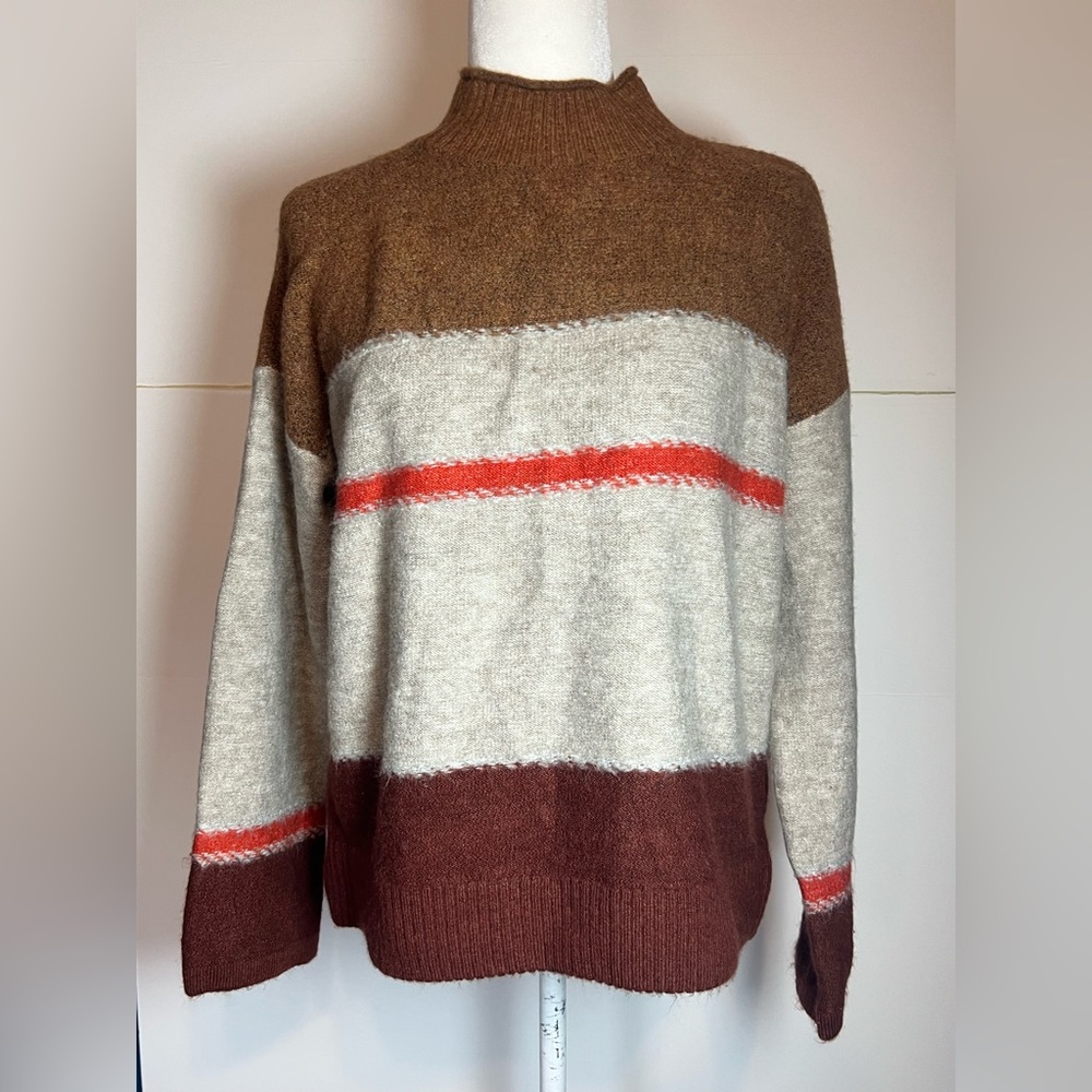 Universal Thread S Colorblock Mock Neck Sweater Brown Cream